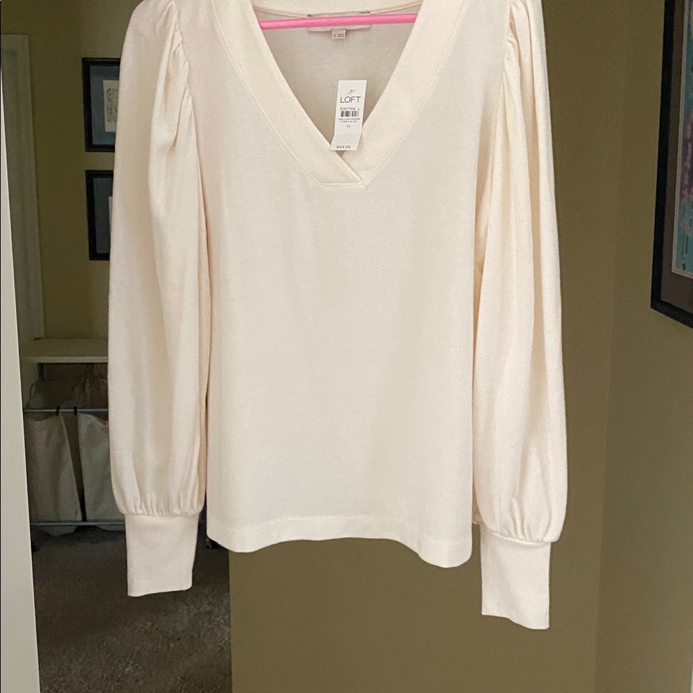 LOFT Ivory V-Neck Long Sleeve Top